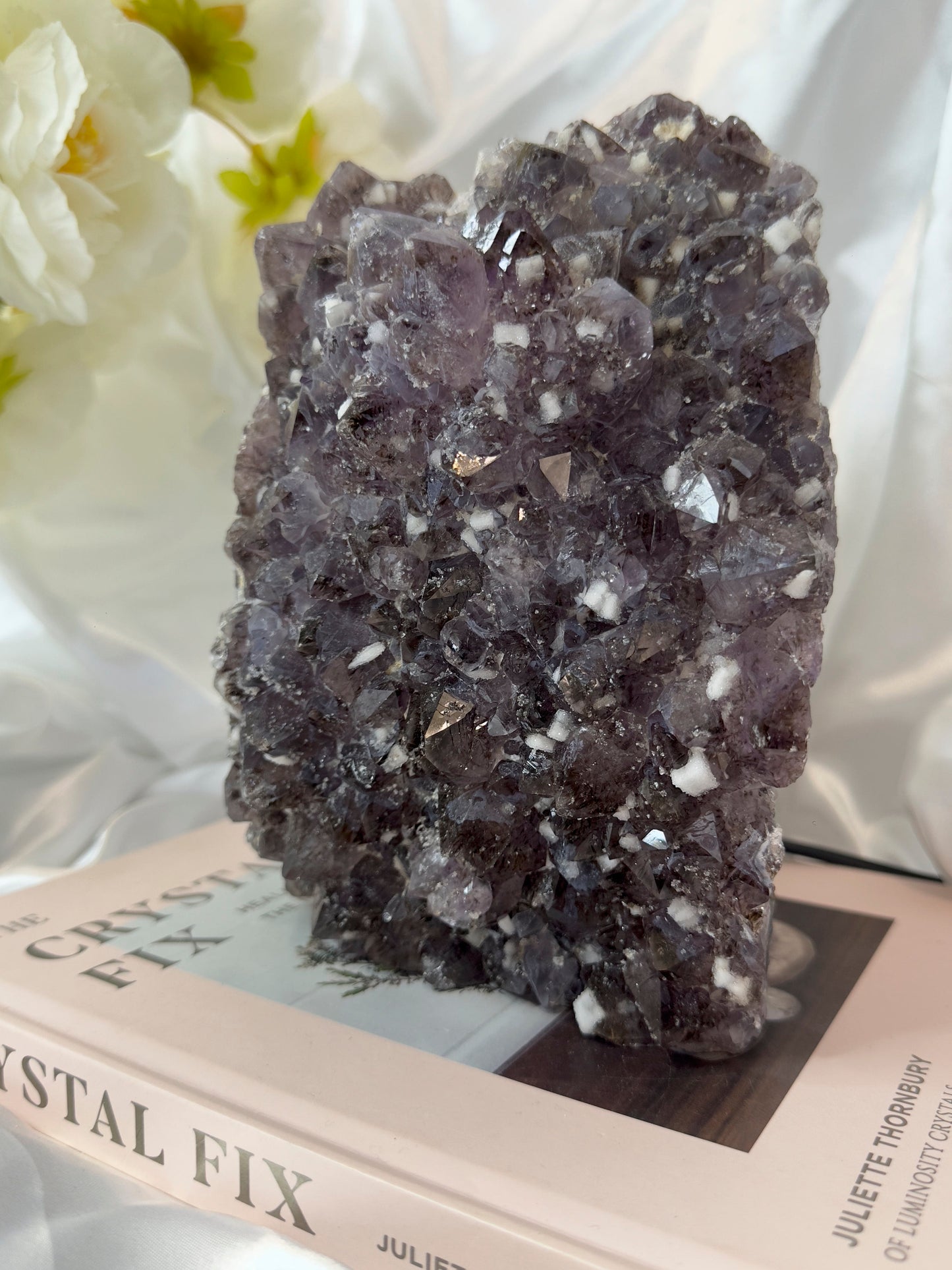 RARE Amethyst Cluster Lamp with Cubic Sugary Calcite and Cacoxenite Inclusions
