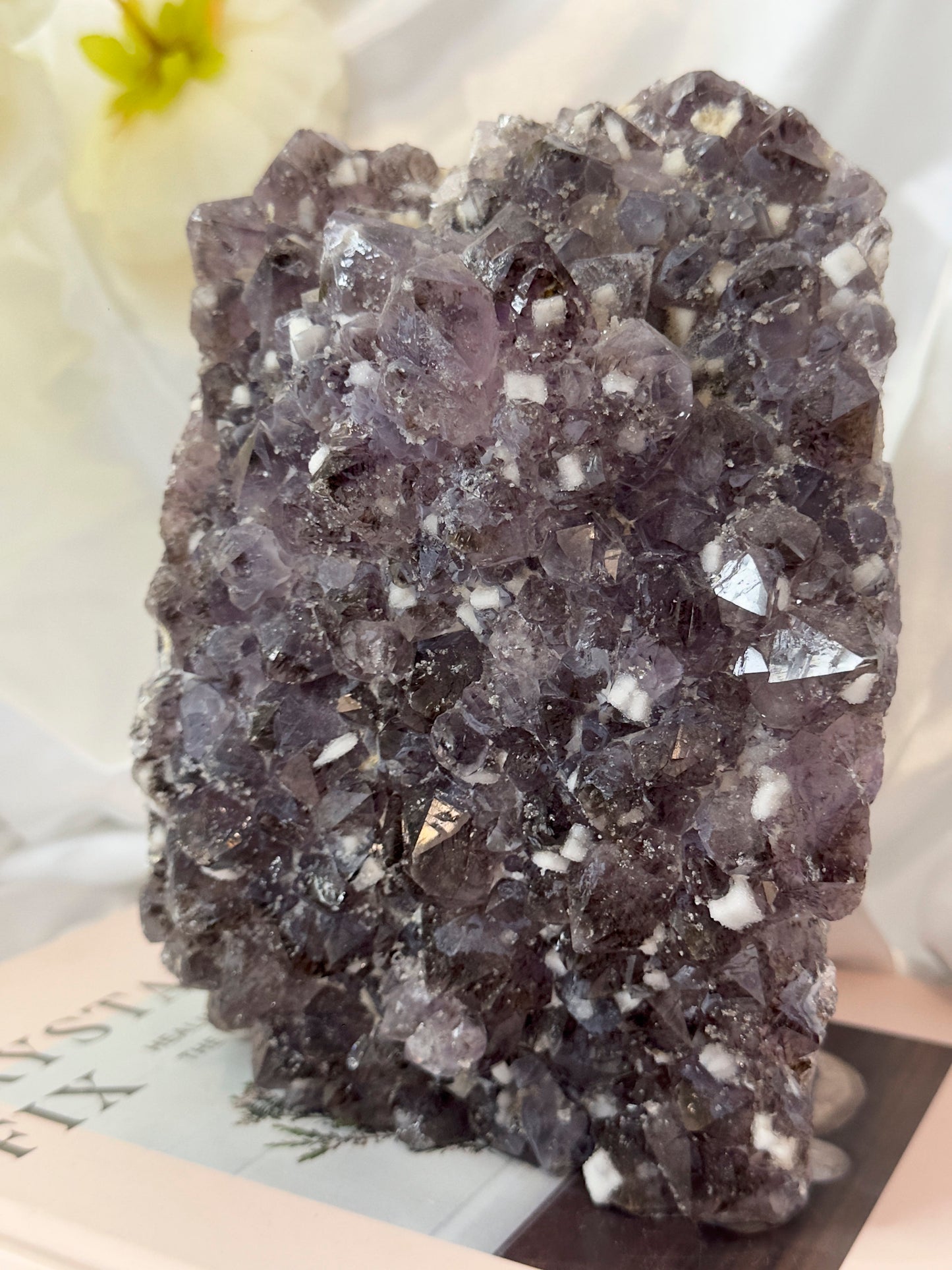 RARE Amethyst Cluster Lamp with Cubic Sugary Calcite and Cacoxenite Inclusions