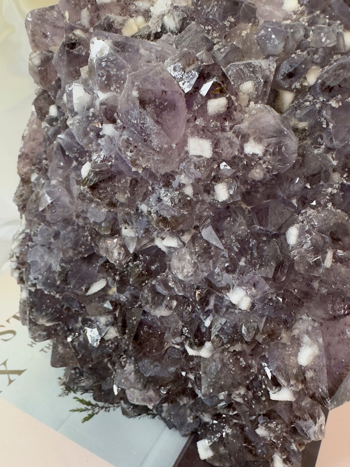 RARE Amethyst Cluster Lamp with Cubic Sugary Calcite and Cacoxenite Inclusions