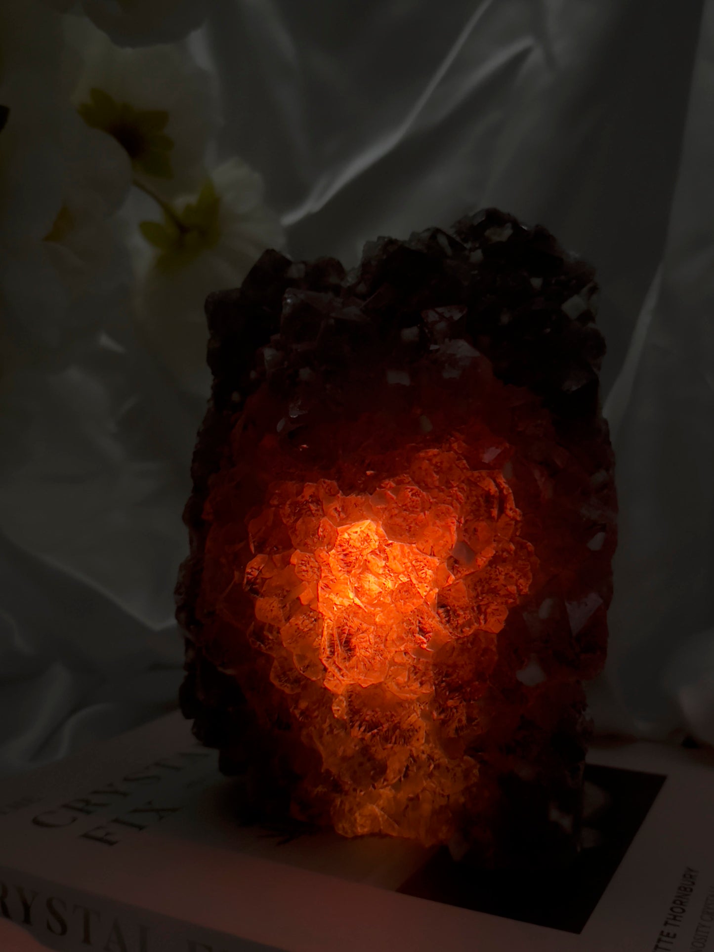 RARE Amethyst Cluster Lamp with Cubic Sugary Calcite and Cacoxenite Inclusions