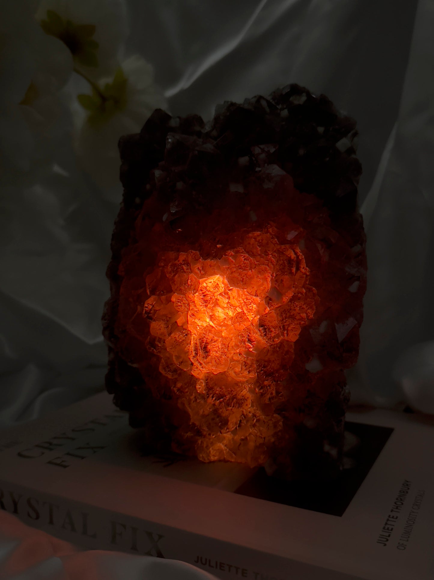 RARE Amethyst Cluster Lamp with Cubic Sugary Calcite and Cacoxenite Inclusions
