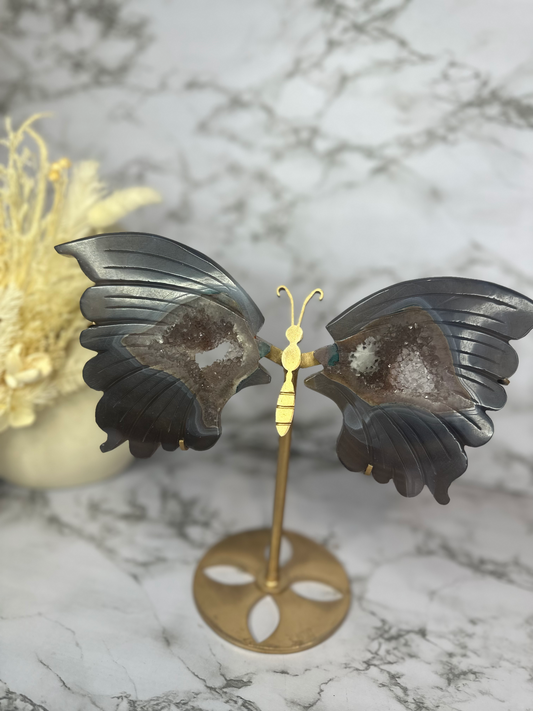 Agate X Amethyst Butterfly Wings on a Stand