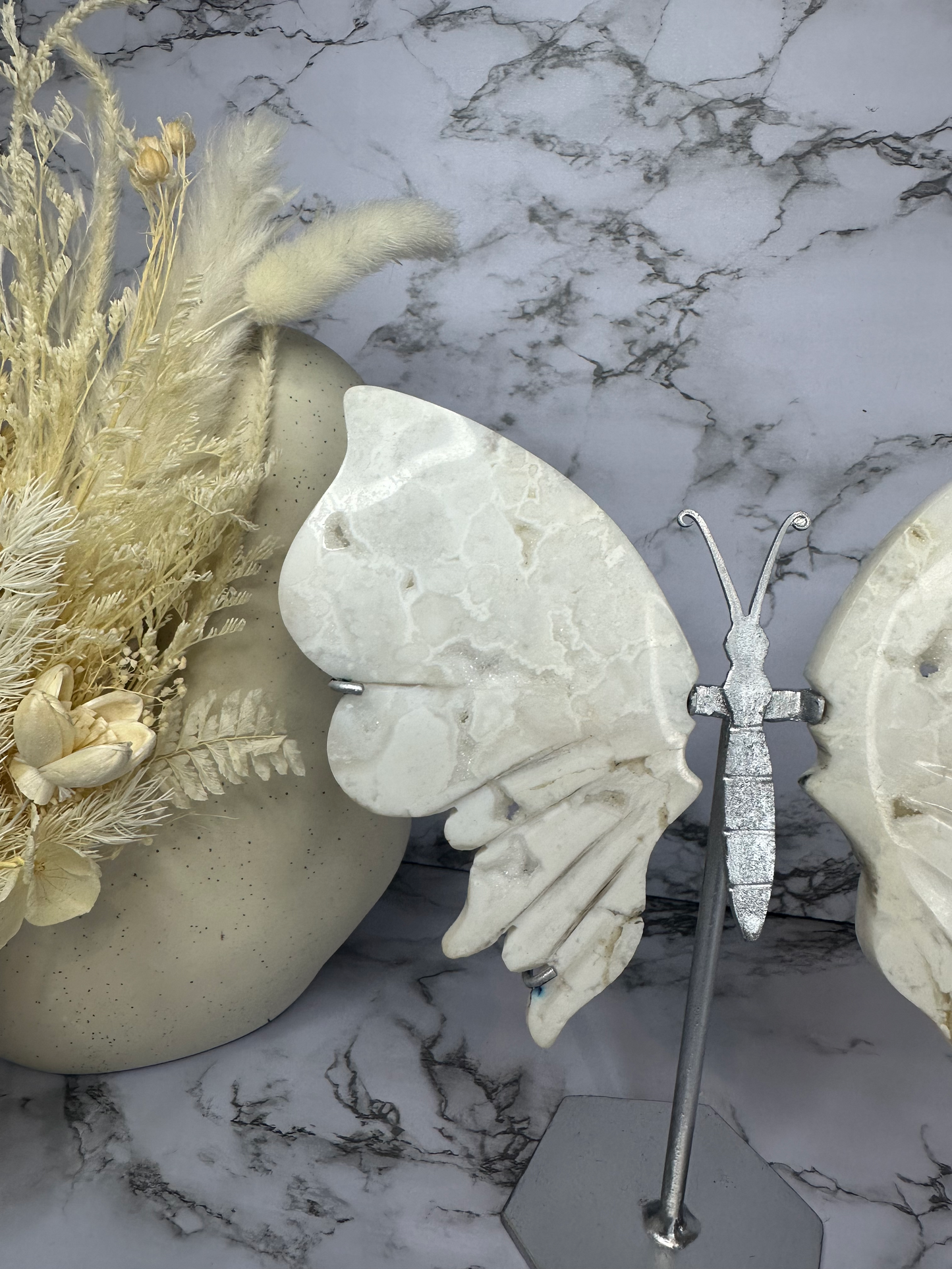 Snow Agate Butterfly Wings on a Stand