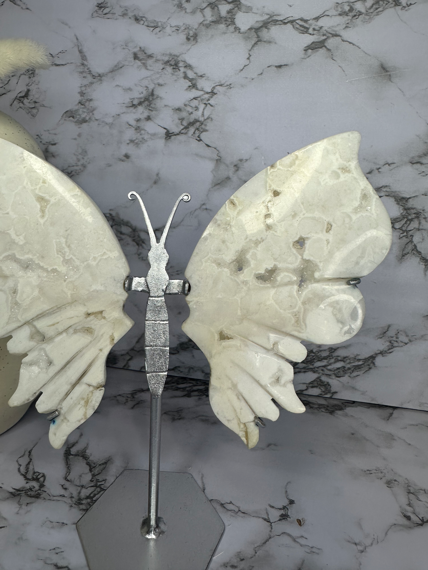 Snow Agate Butterfly Wings on a Stand