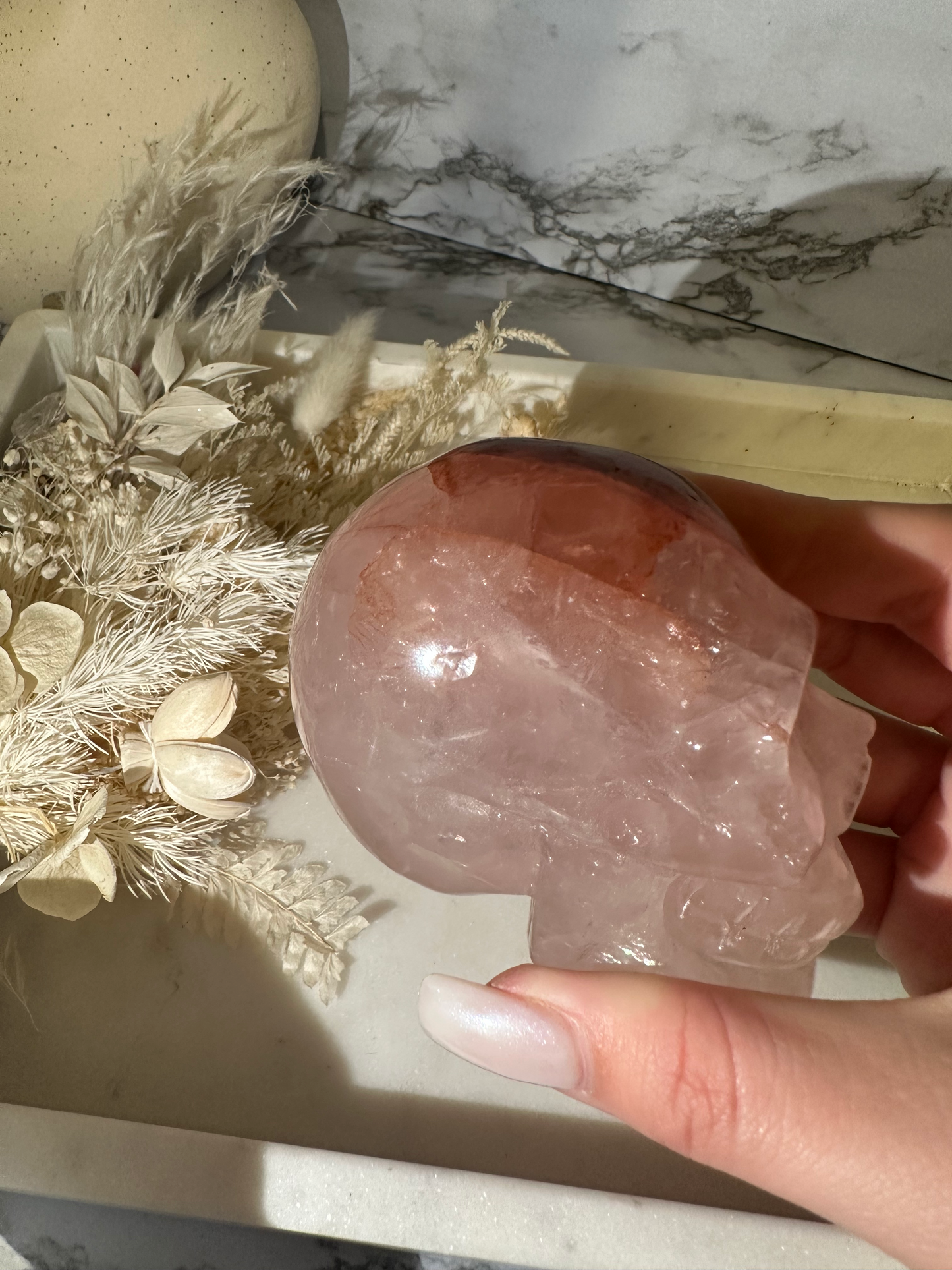 Fire Rose Quartz Skull with Asterism #3