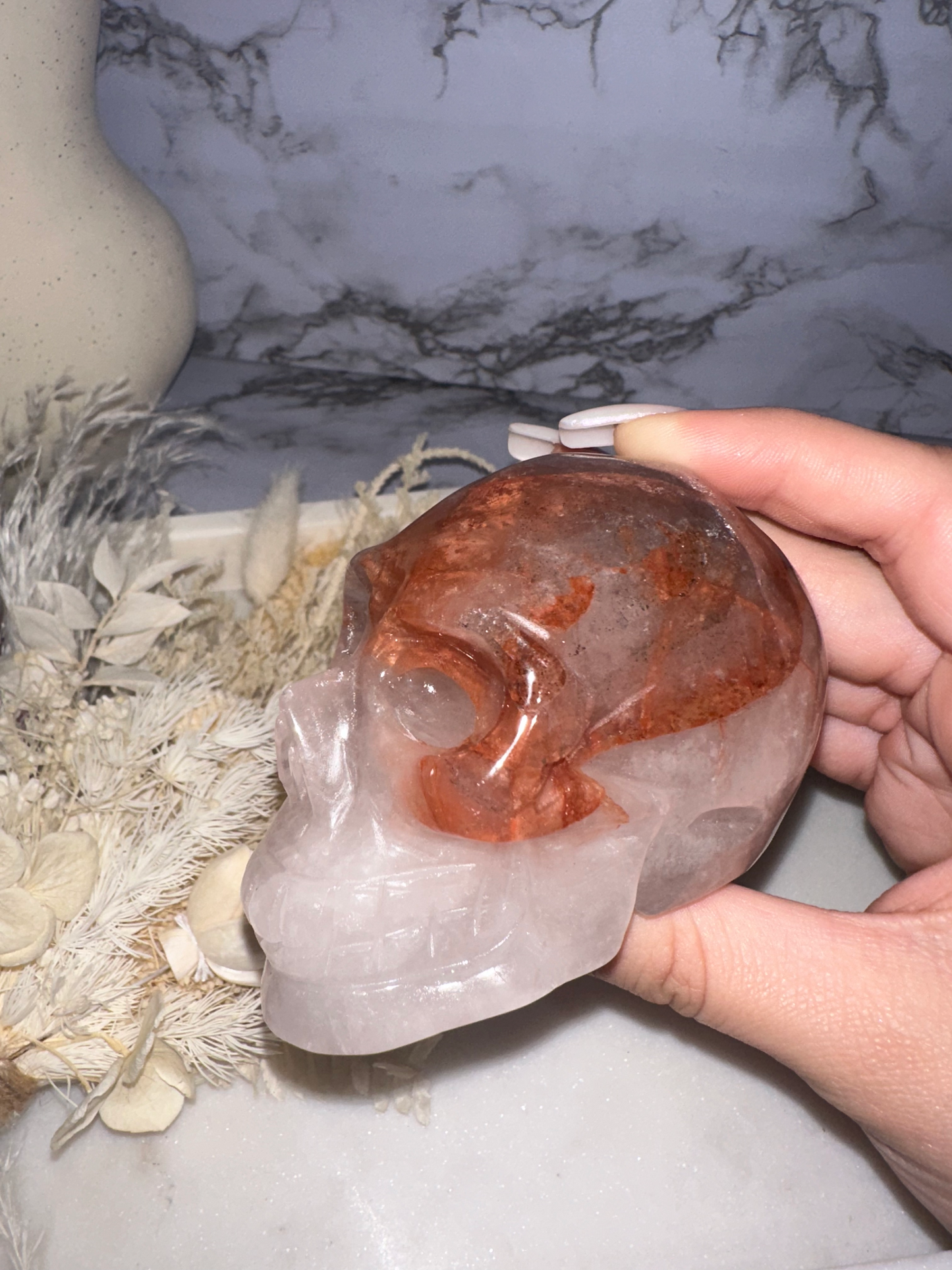 Fire Rose Quartz Skull with Asterism #3