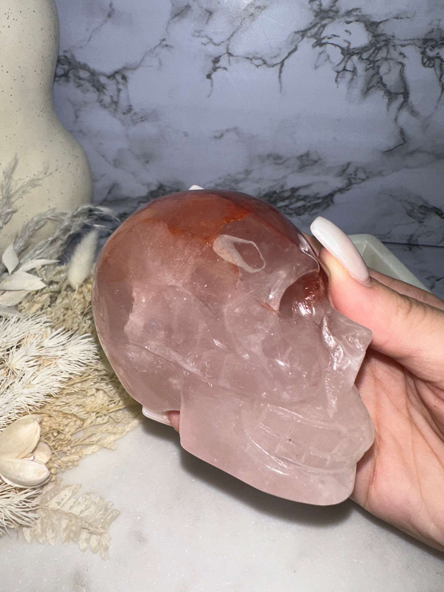 Fire Rose Quartz Skull with Asterism #3