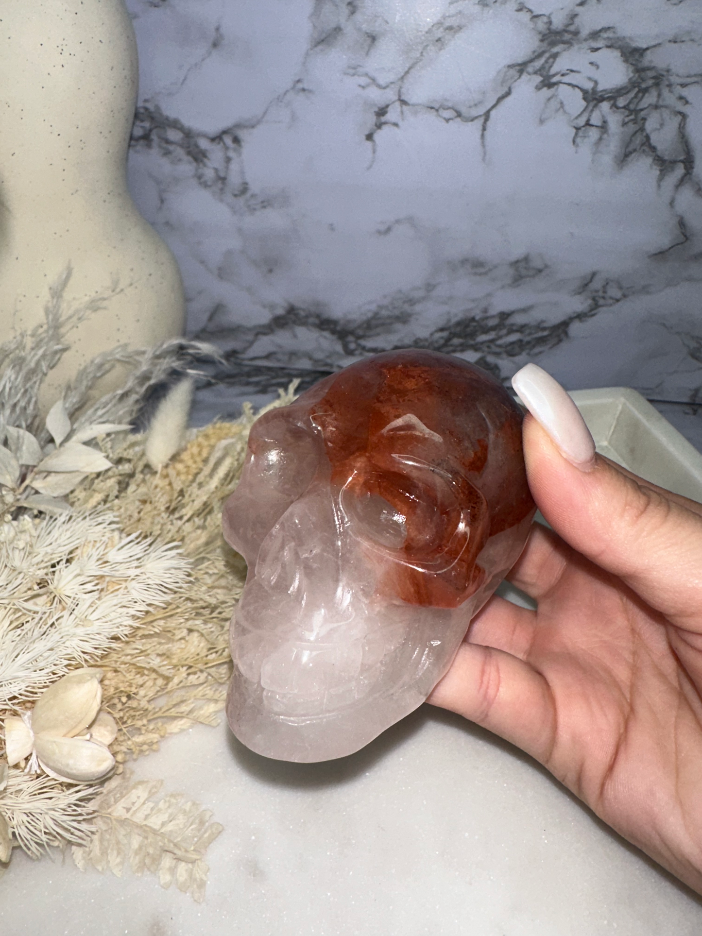 Fire Rose Quartz Skull with Asterism #3