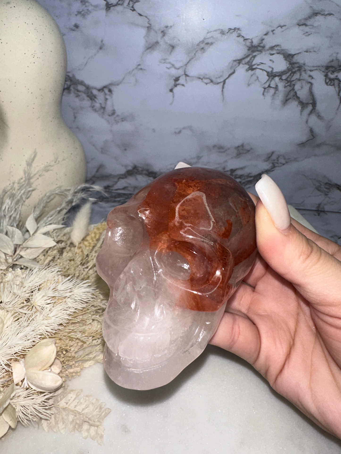 Fire Rose Quartz Skull with Asterism #3