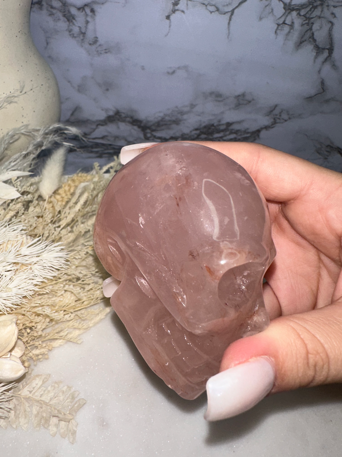 Fire Rose Quartz Skull with Asterism #1