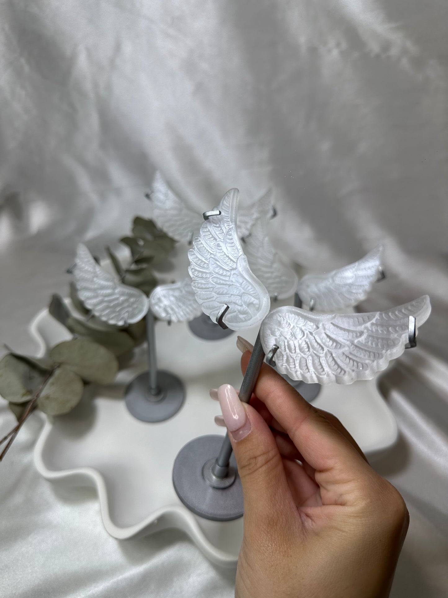 Selenite Wings on a Stand (Small)