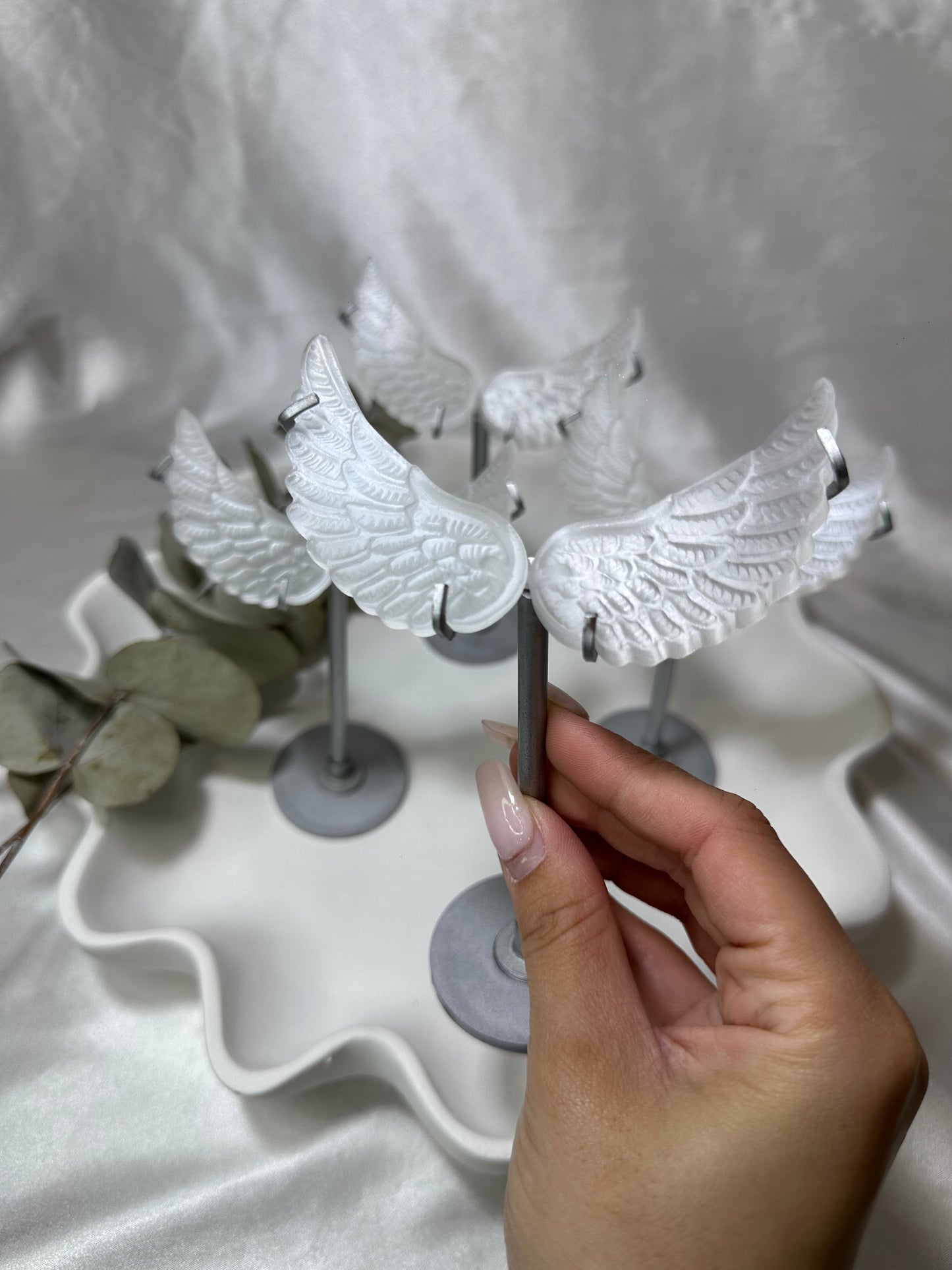 Selenite Wings on a Stand (Small)