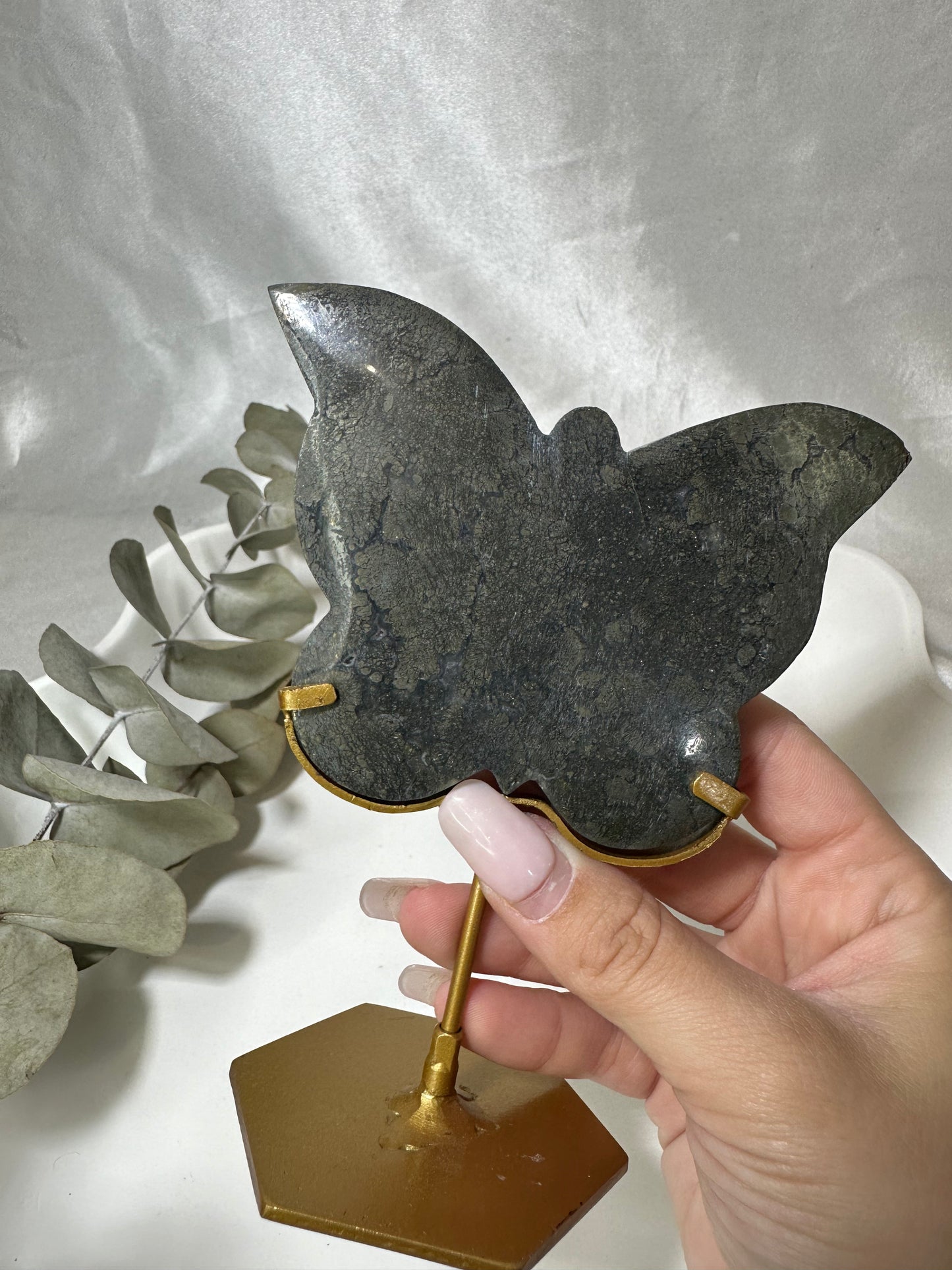 Marcasite Pyrite Butterfly Carving on a Stand