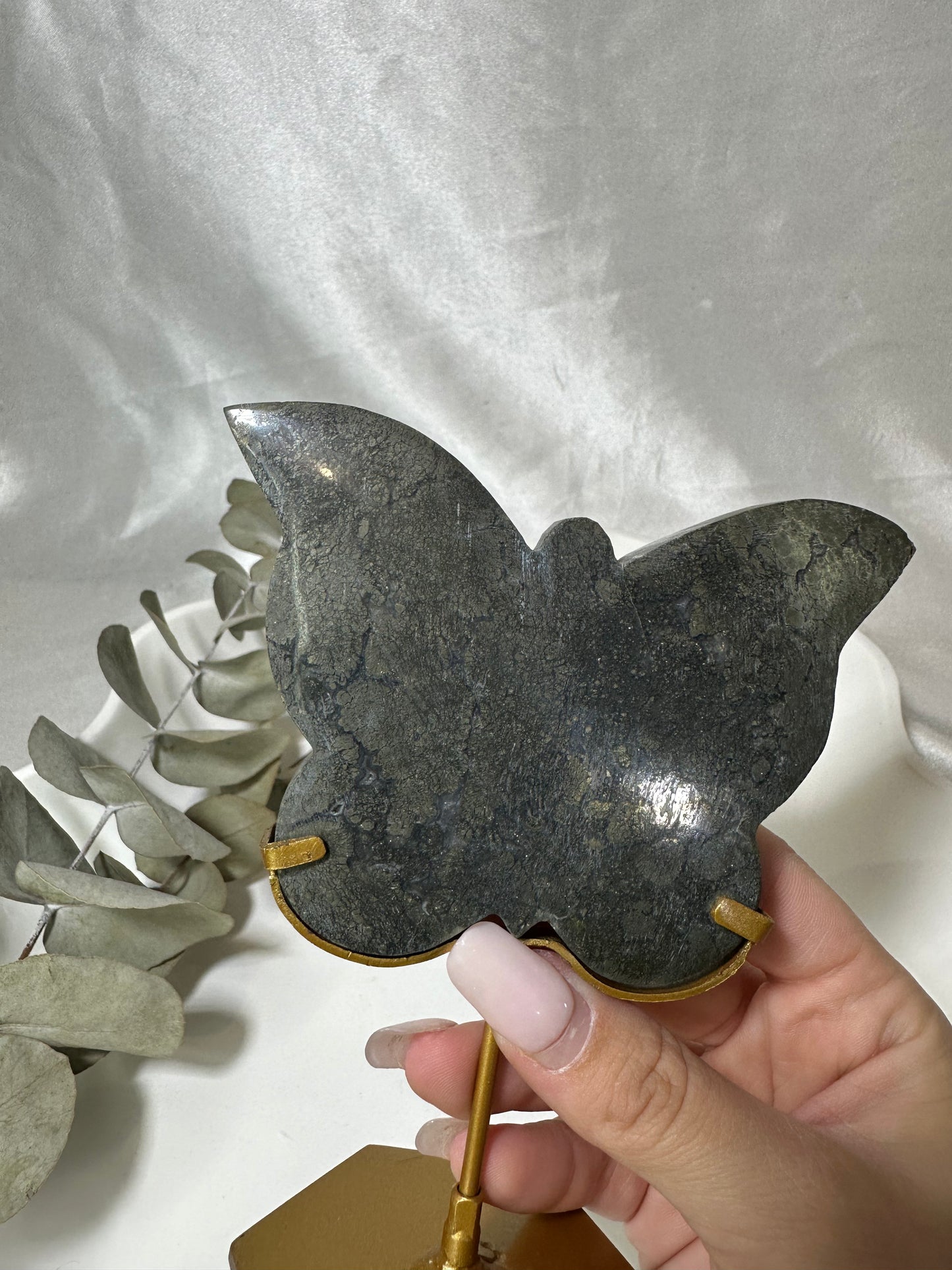 Marcasite Pyrite Butterfly Carving on a Stand