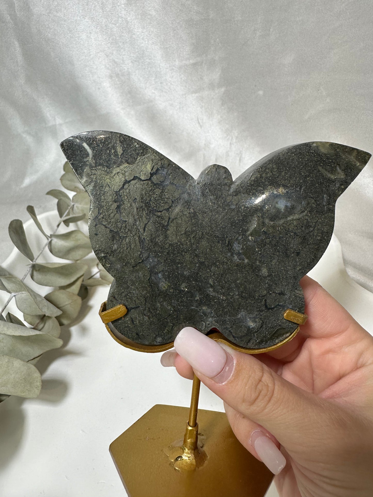 Marcasite Pyrite Butterfly Carving on a Stand