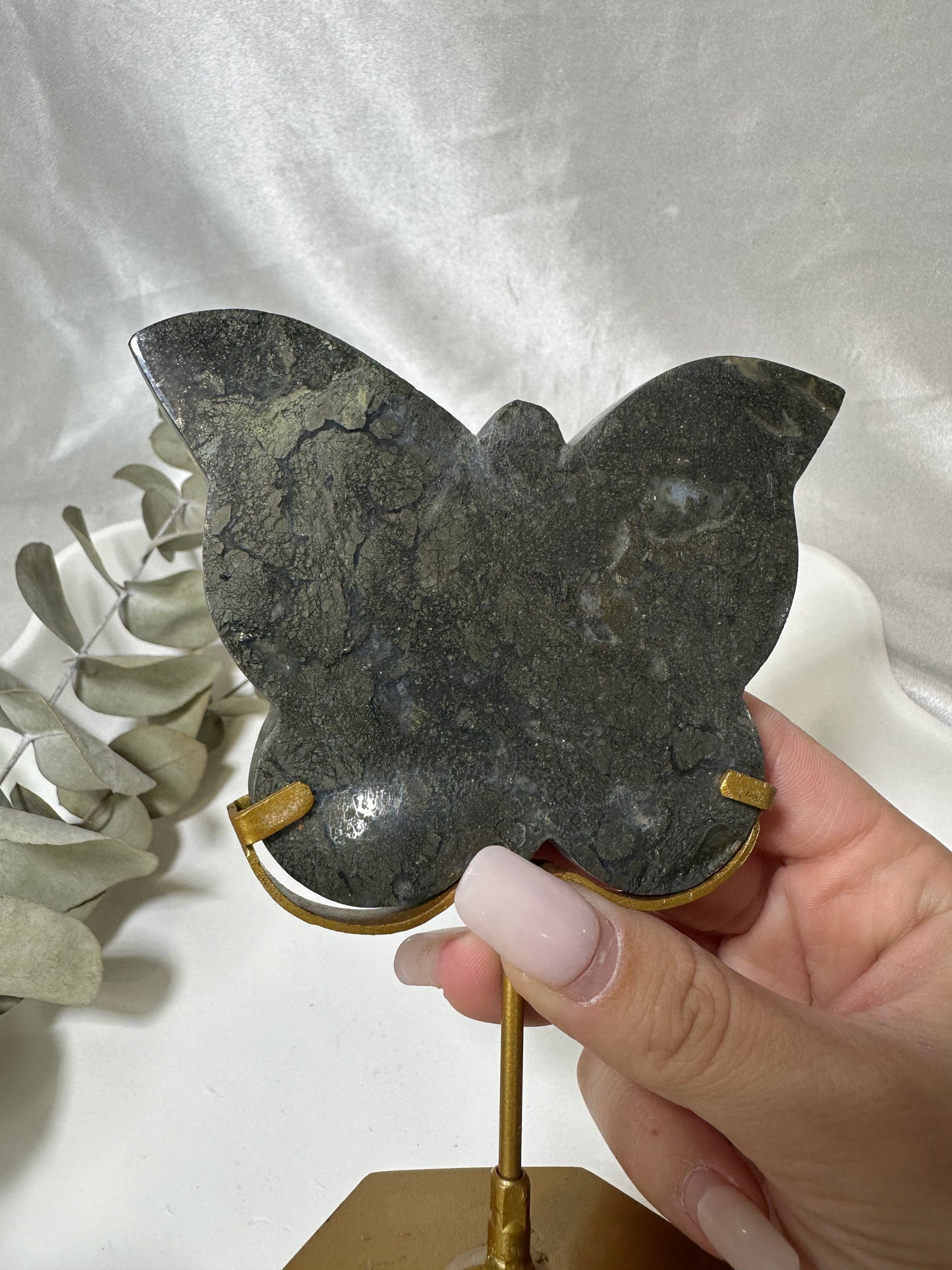 Marcasite Pyrite Butterfly Carving on a Stand