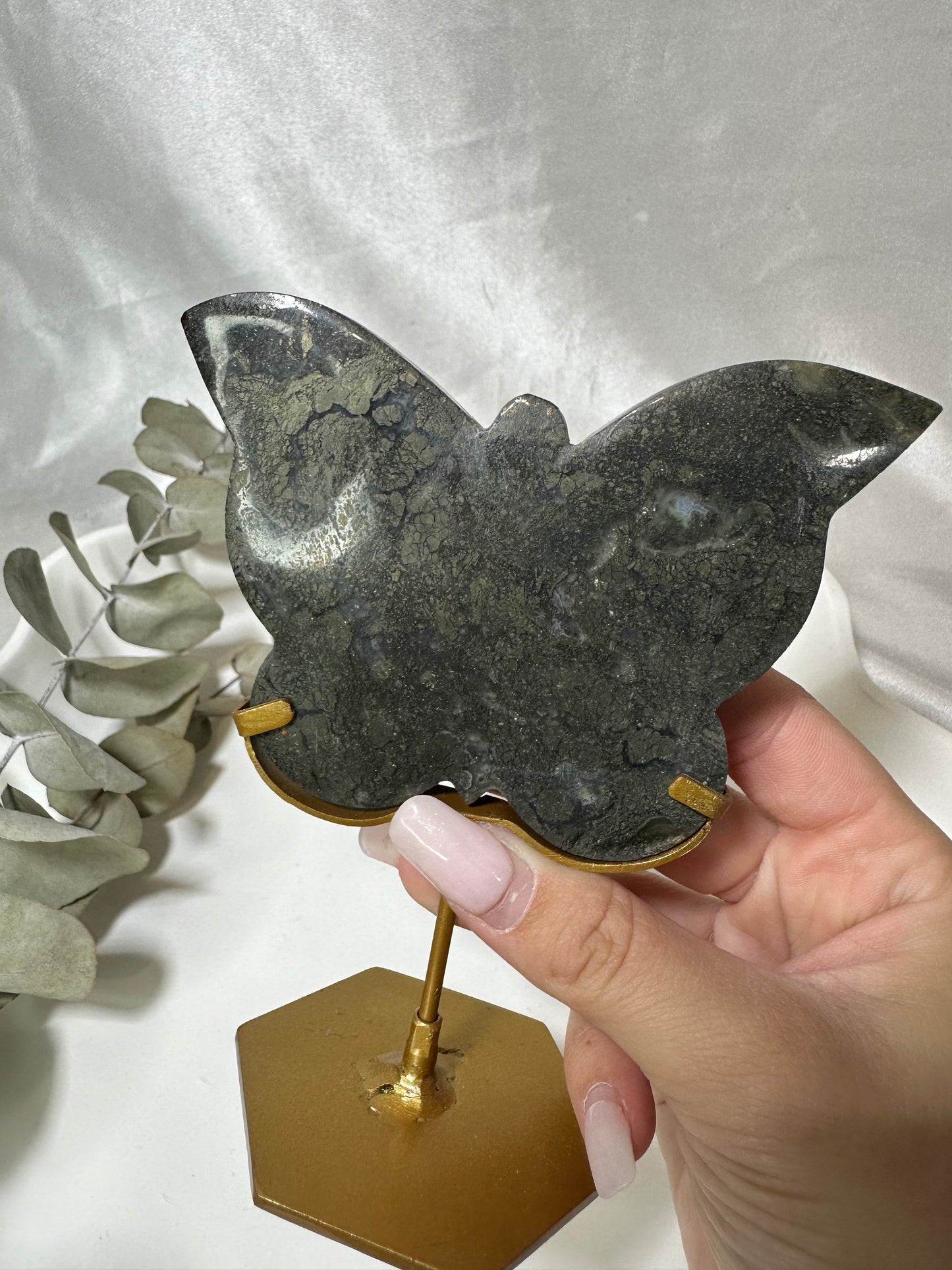 Marcasite Pyrite Butterfly Carving on a Stand