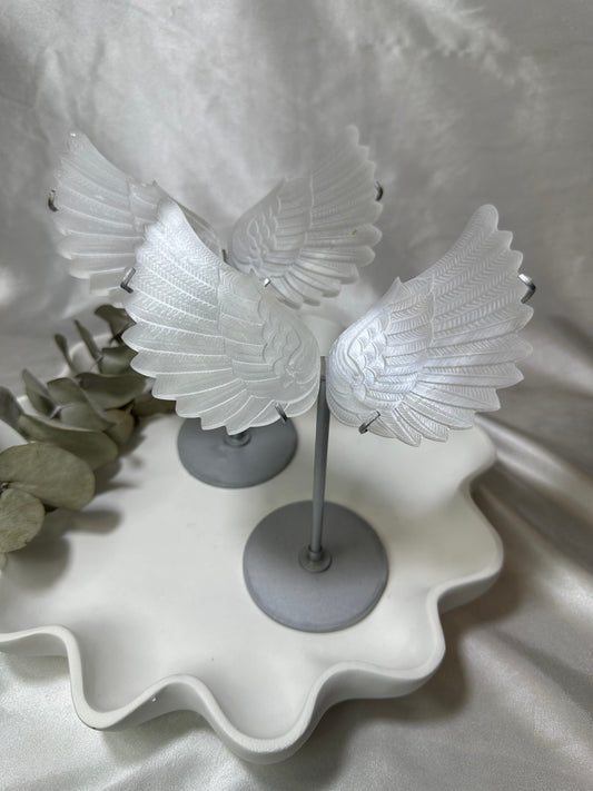 Selenite Wings on a Stand (Large)