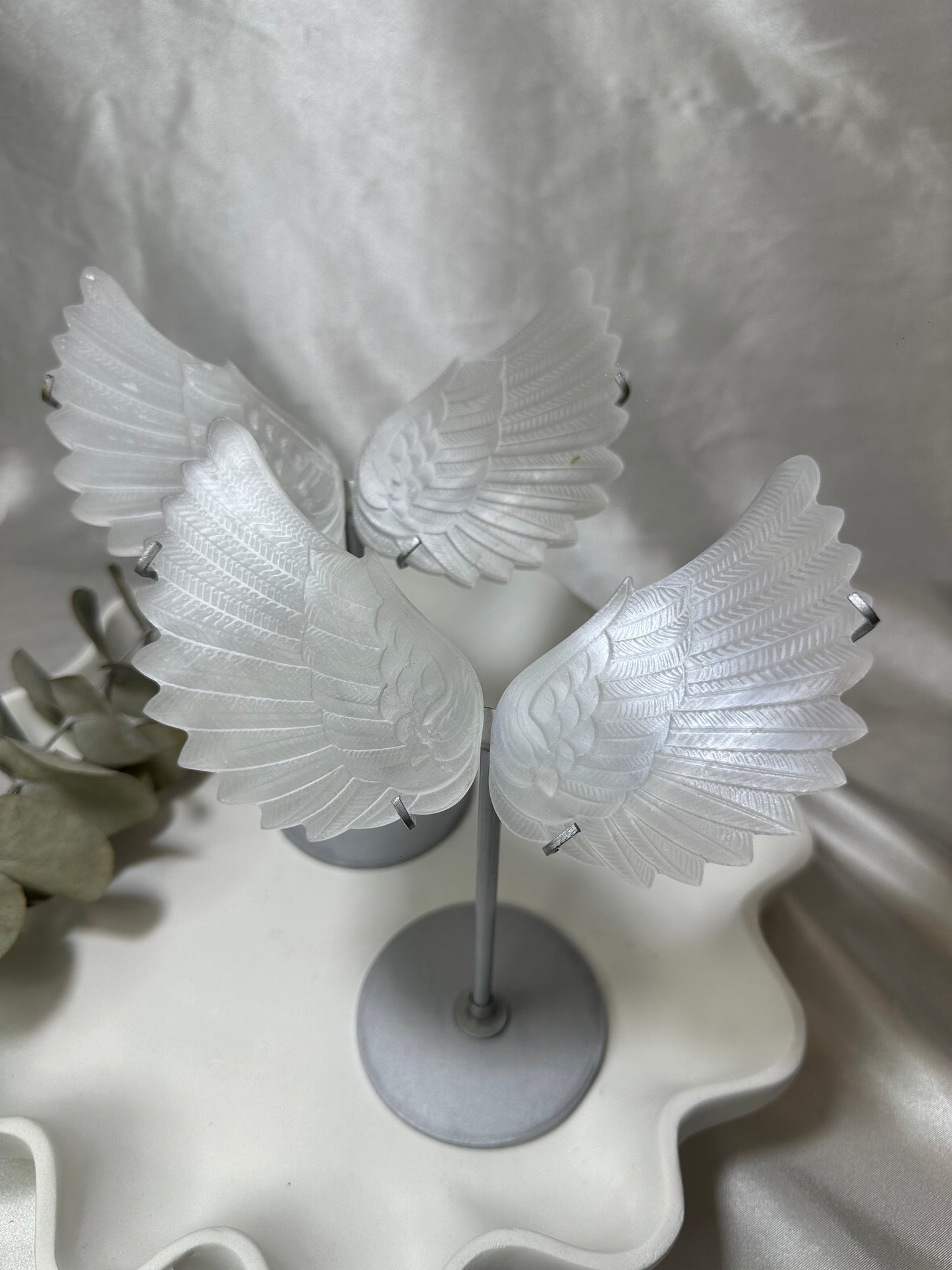 Selenite Wings on a Stand (Large)