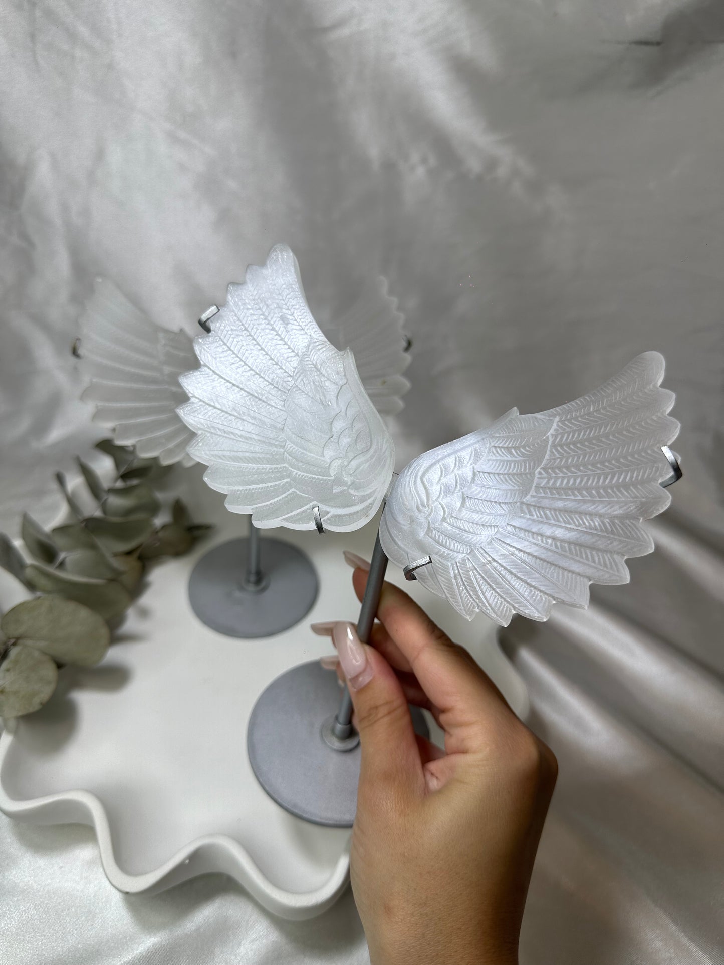 Selenite Wings on a Stand (Large)