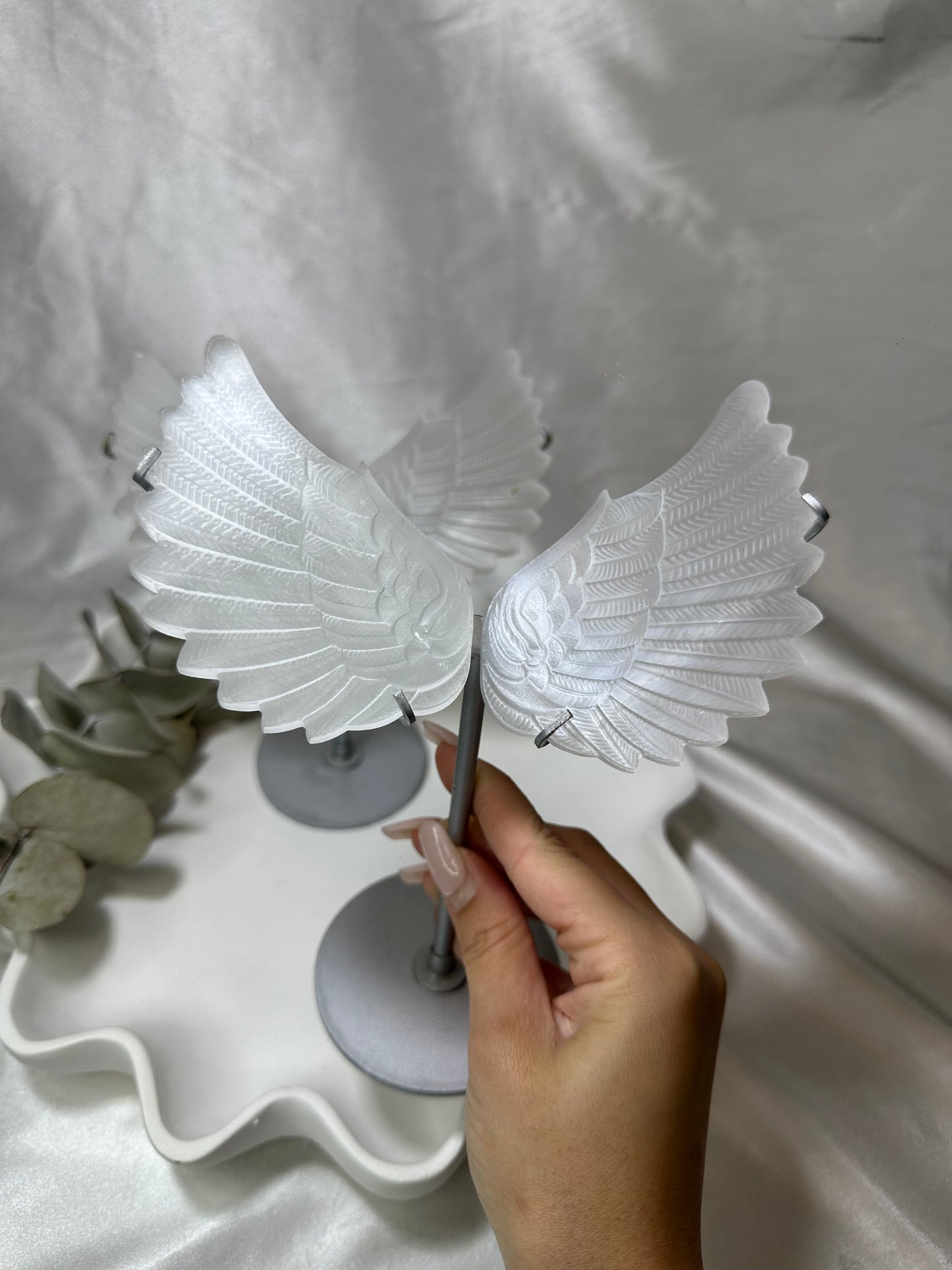 Selenite Wings on a Stand (Large)