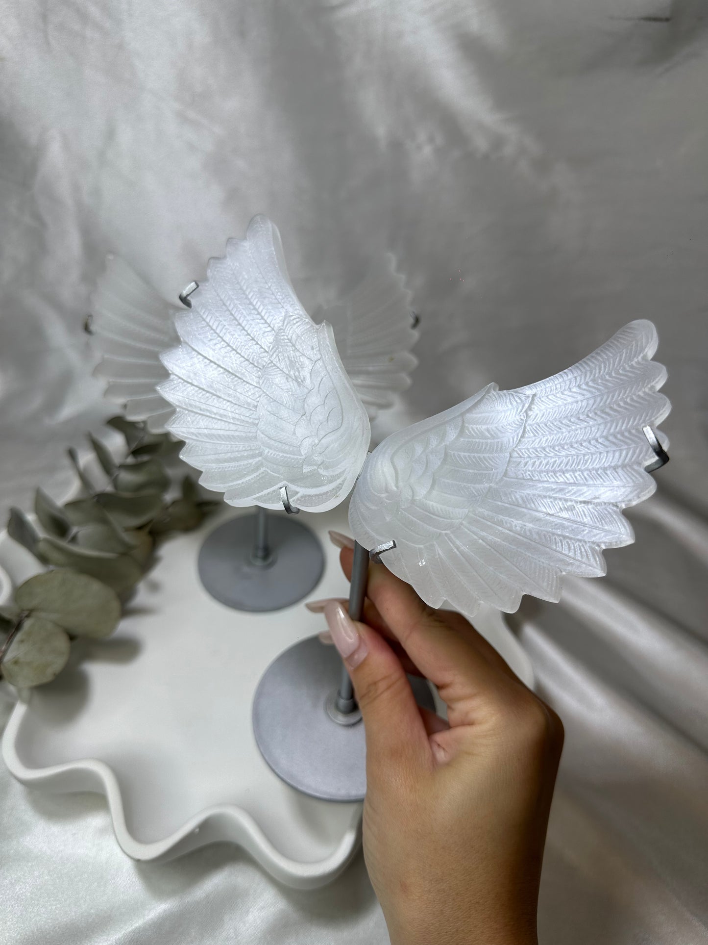 Selenite Wings on a Stand (Large)