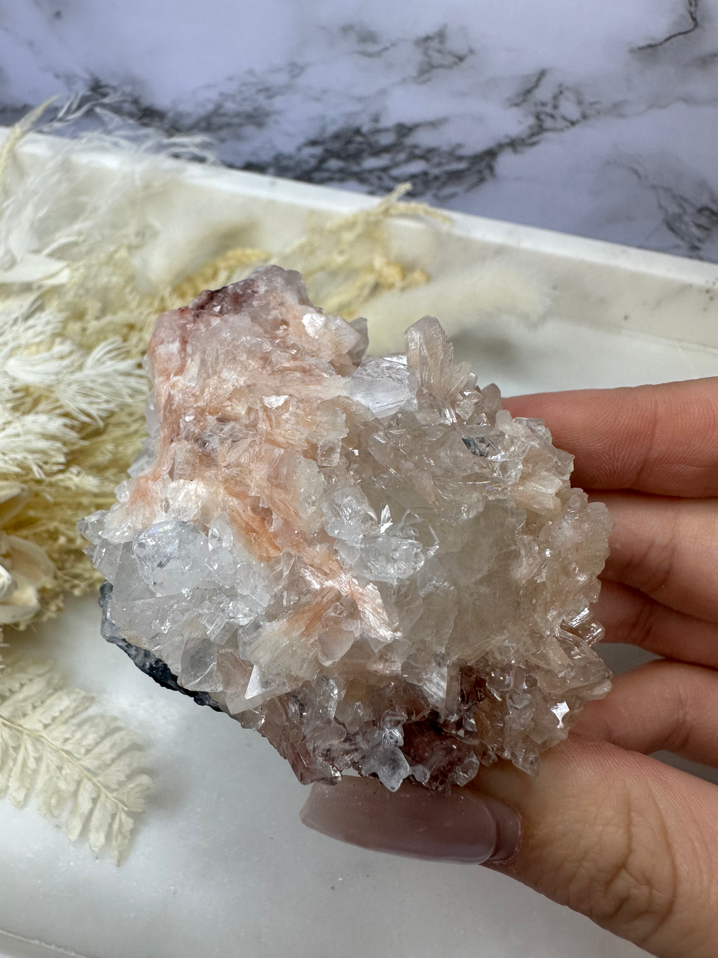 AAA Grade Lrg Apophyllite & Peach Stilbite with Hematite #1