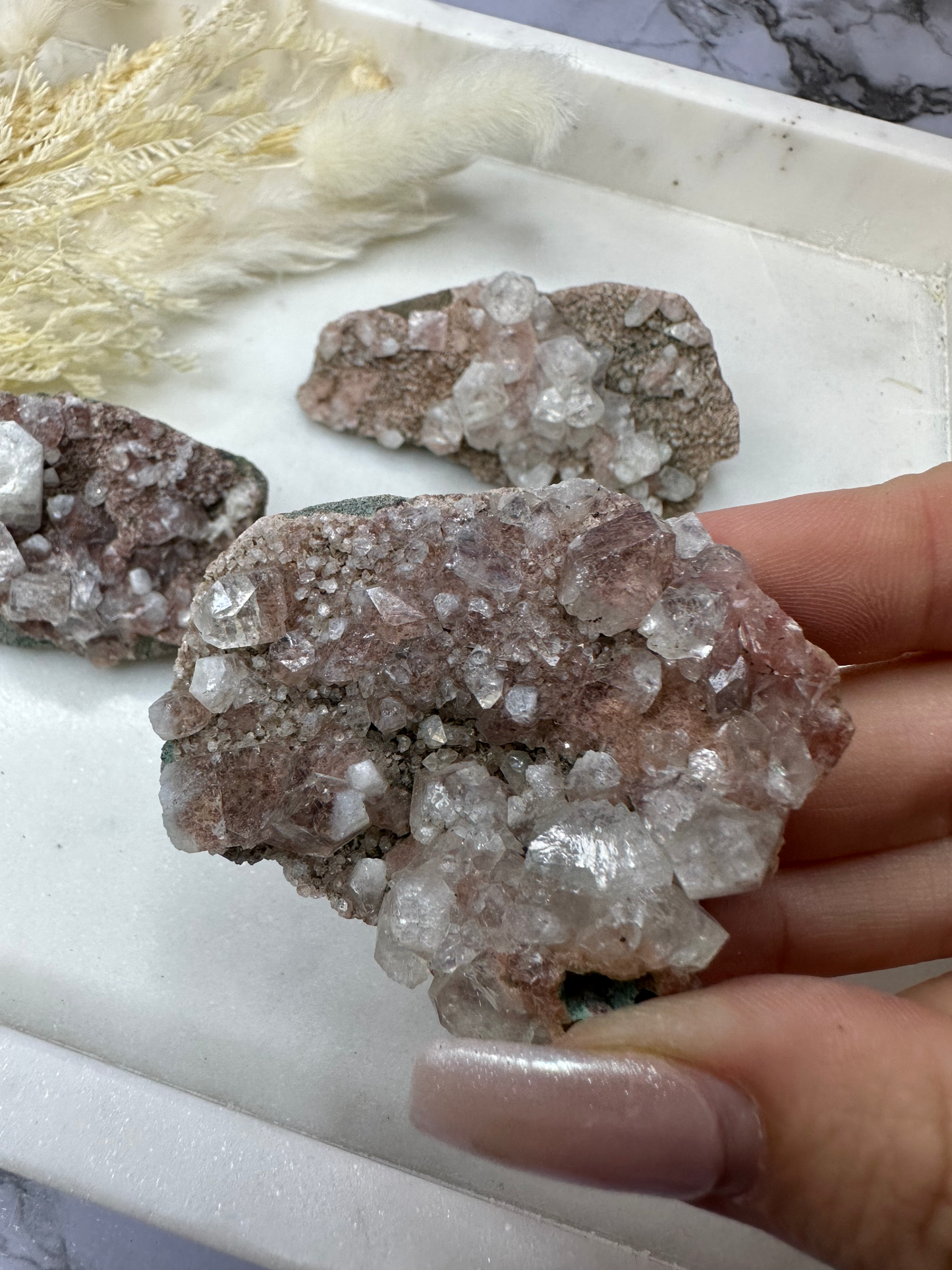 RARE AAA Grade Apophyllite on Pink & Red Heulandite (Med)