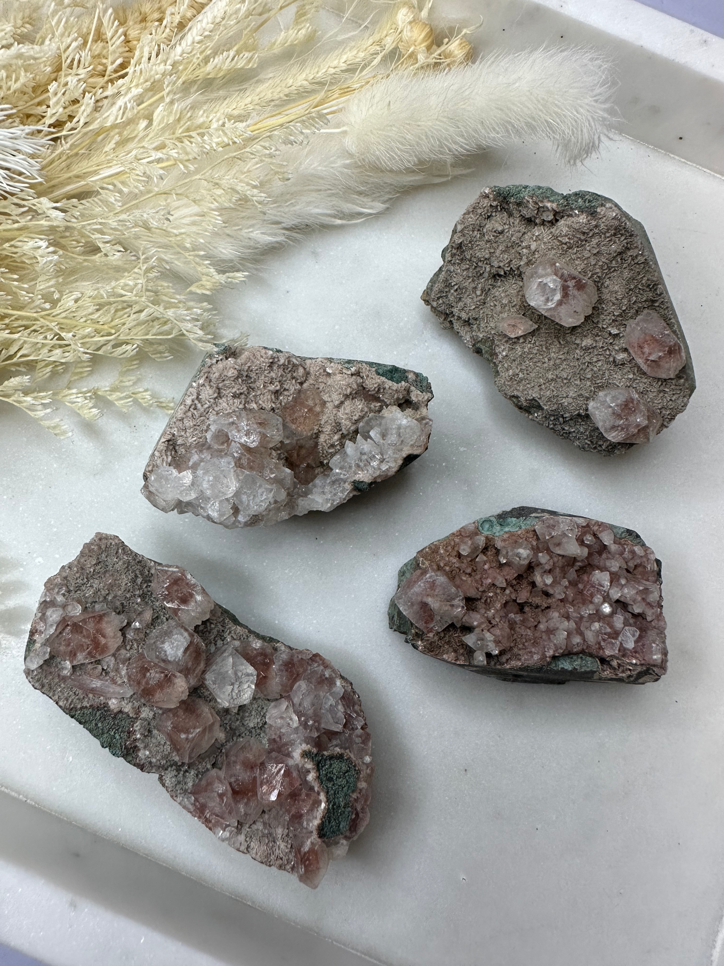 RARE AAA Grade Apophyllite on Pink & Red Heulandite (Sml)