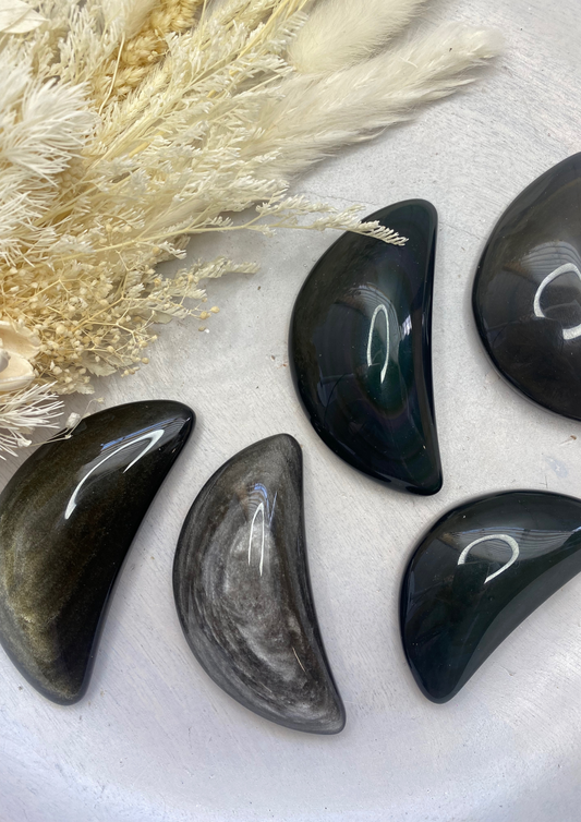 Gold, Silver and Rainbow Sheen Obsidian Moons (Choose Your Own)