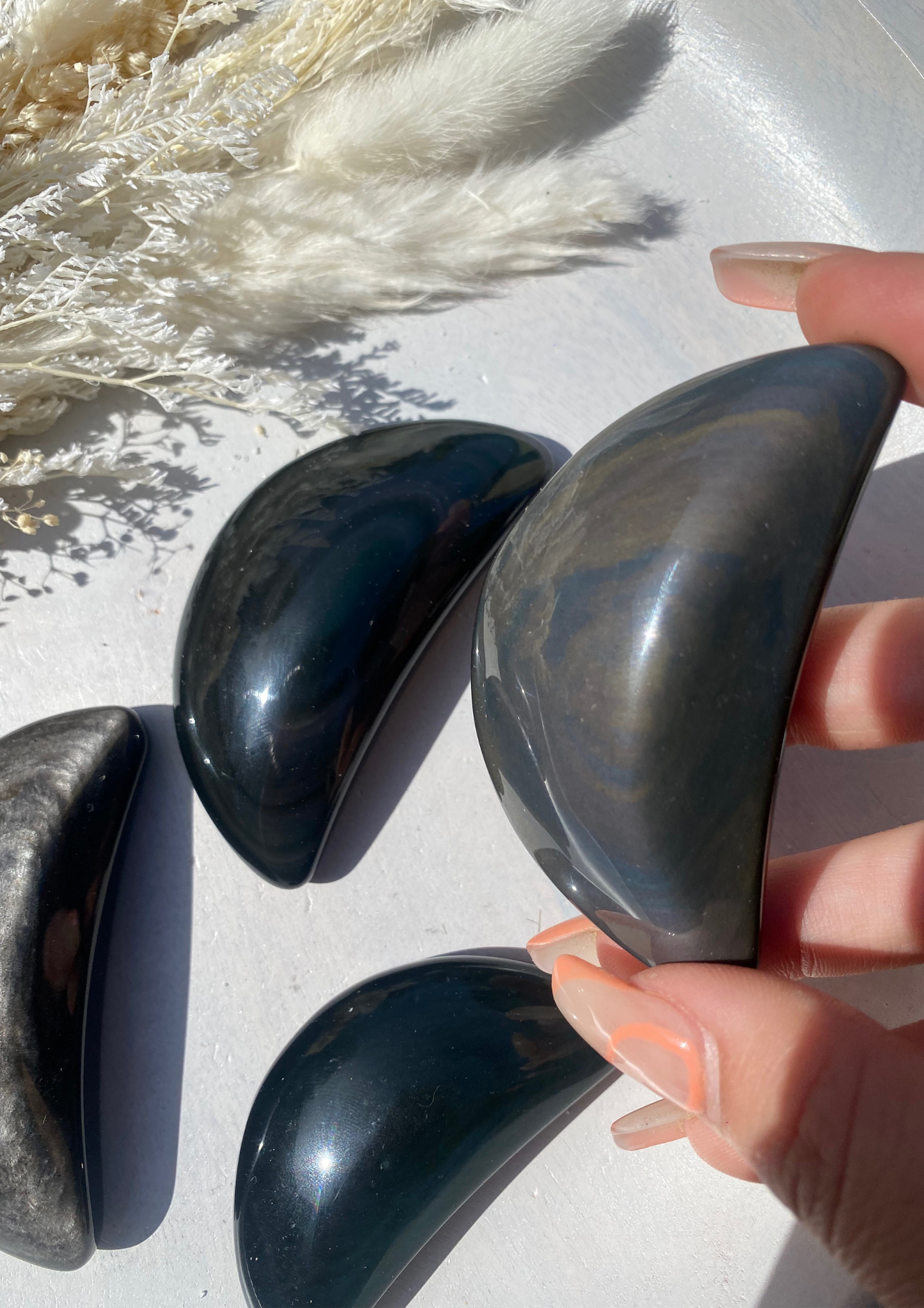 Gold, Silver and Rainbow Sheen Obsidian Moons (Choose Your Own)