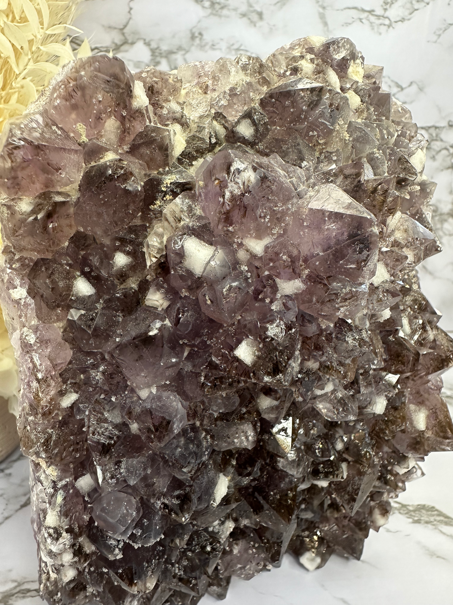 RARE Amethyst Cluster Lamp with Cubic Sugary Calcite and Cacoxenite Inclusions