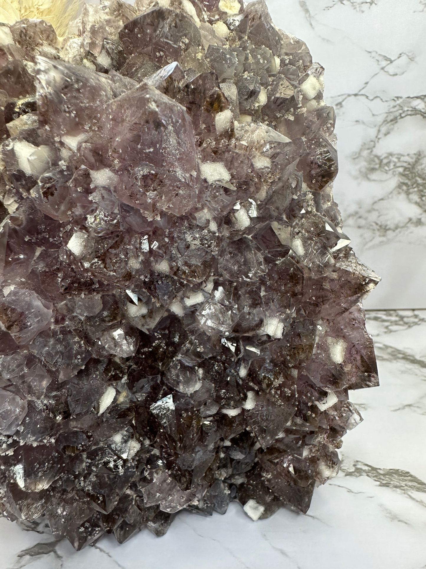 RARE Amethyst Cluster Lamp with Cubic Sugary Calcite and Cacoxenite Inclusions