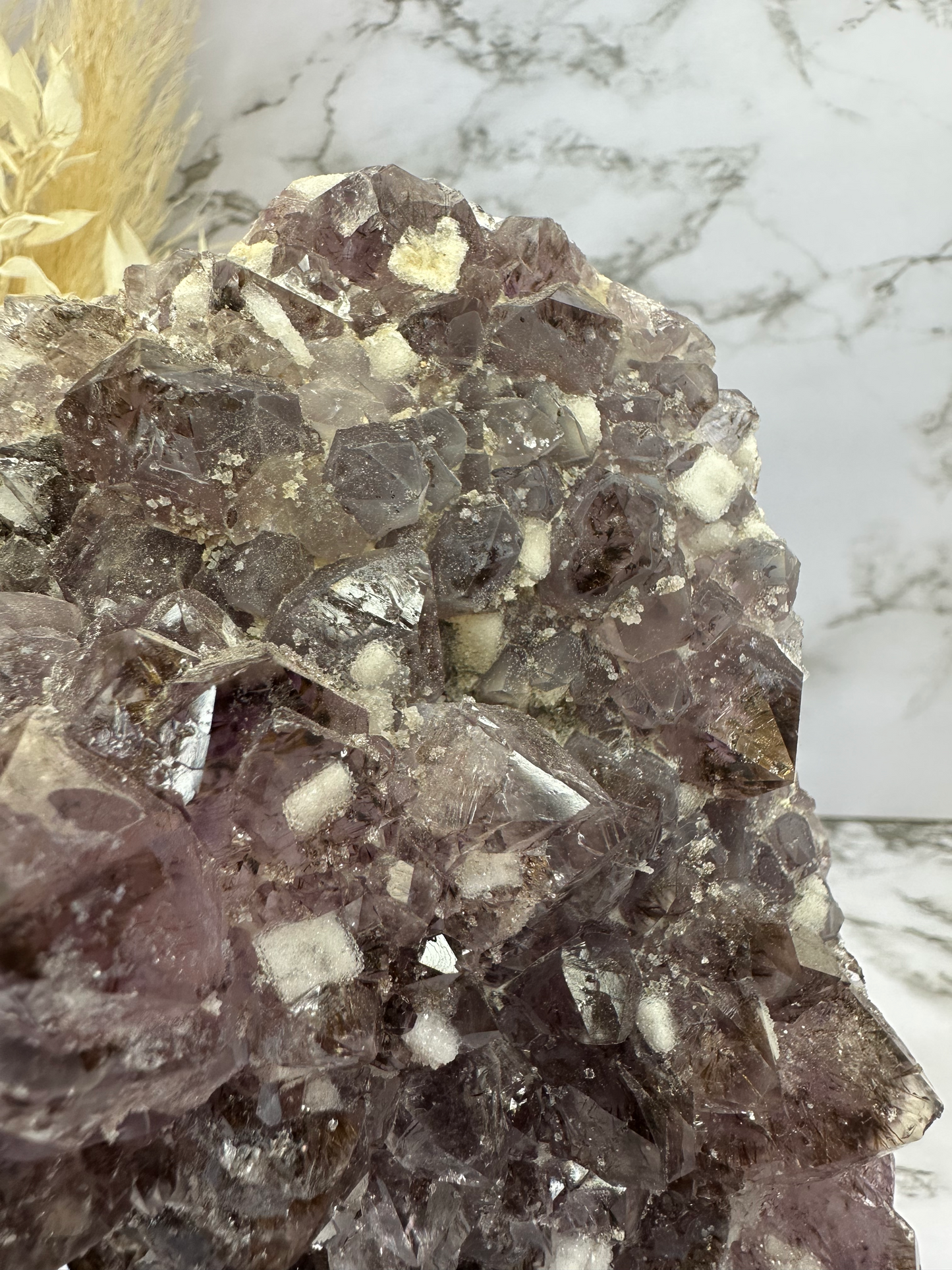 RARE Amethyst Cluster Lamp with Cubic Sugary Calcite and Cacoxenite Inclusions