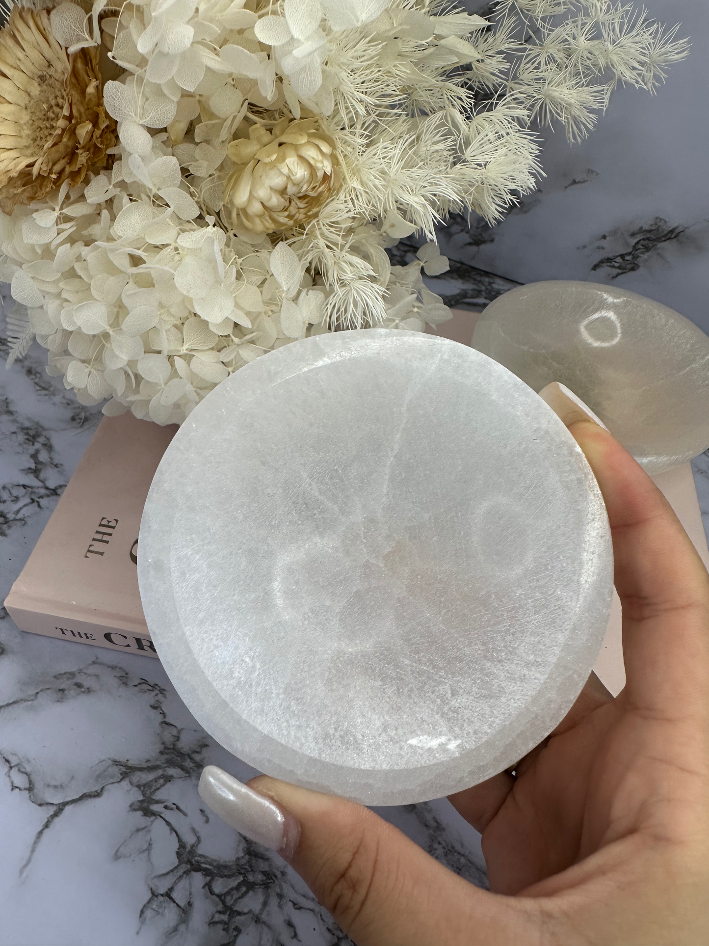 Selenite Round Bowl (Peach & Selenite)