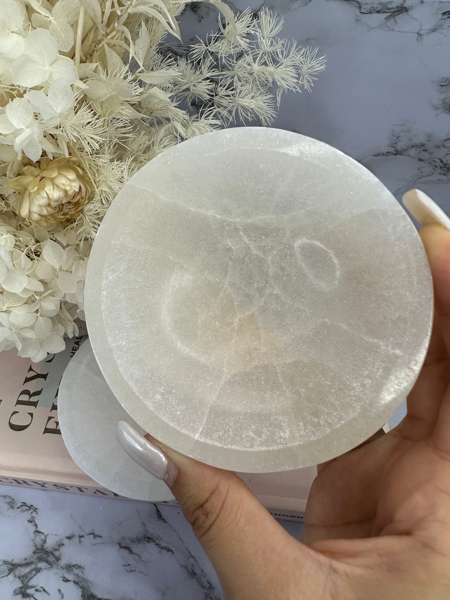 Selenite Round Bowl (Peach & Selenite)