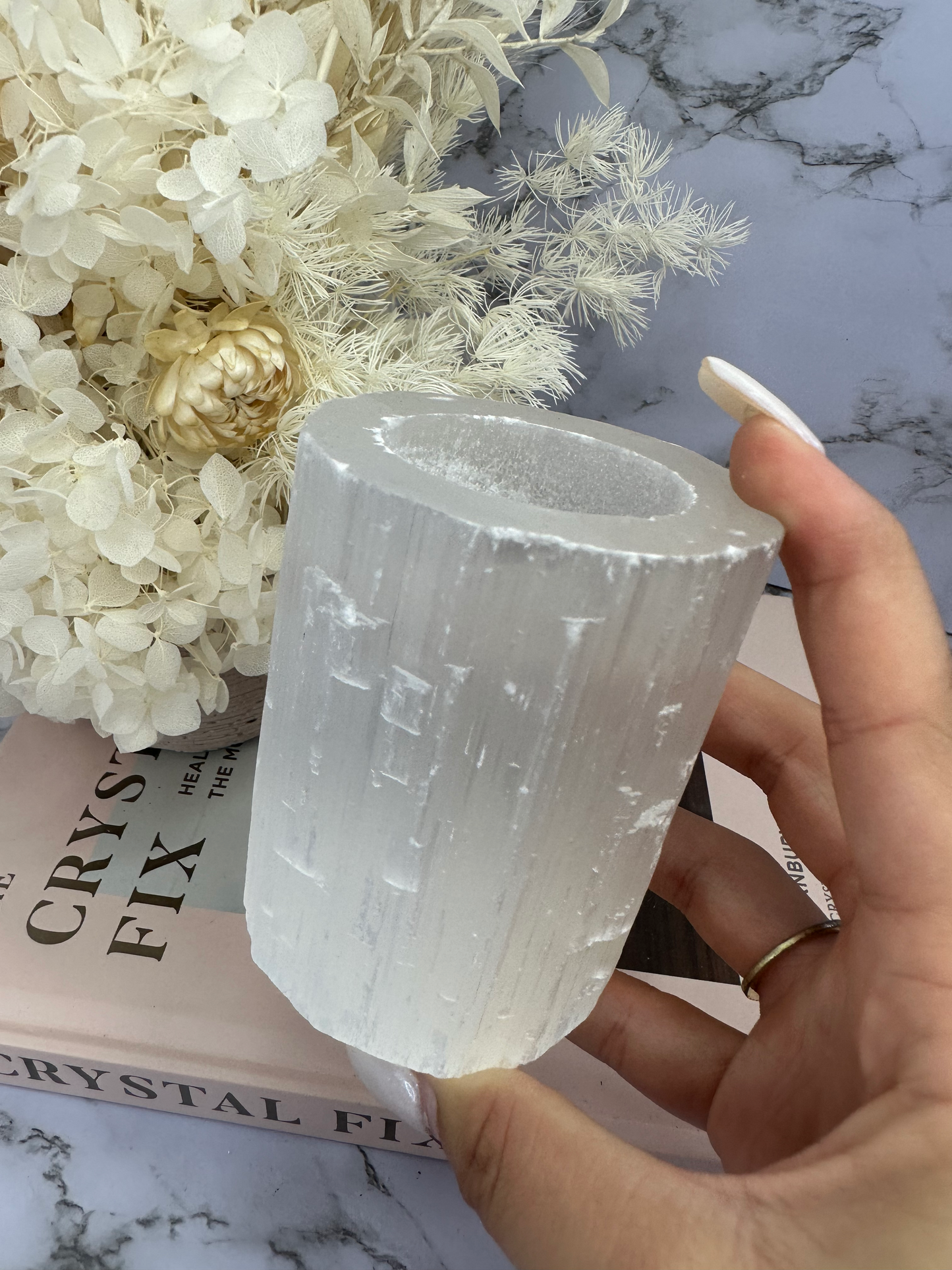 Selenite Tealight Candle Log Holder